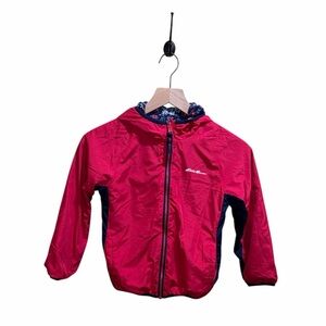 Eddie Bauer XS 5/6 Hot Pink & Navy Kids Hooded fleece lined Windbreaker